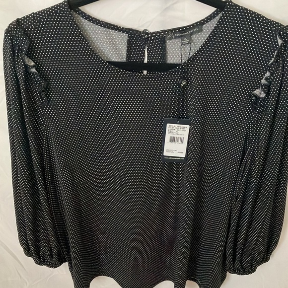 Adrianna Papell: Black/White Little dots Ruffle Armhole 3/4 Sleeve Top- cinch-XL - Picture 15 of 16
